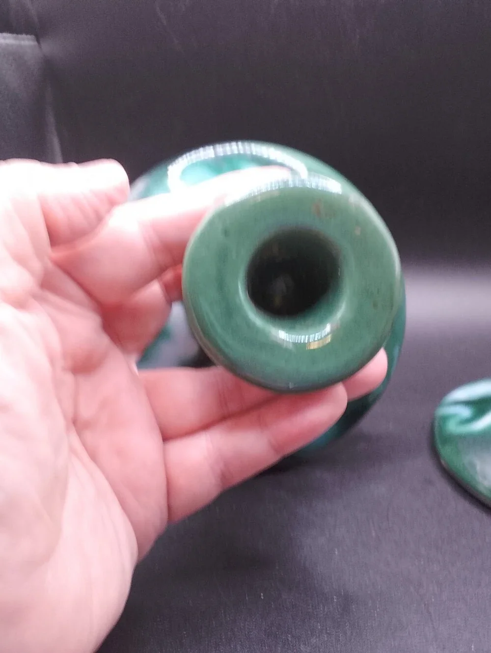 Pair Of Green/ White Glaze Ceramic Candle Holders